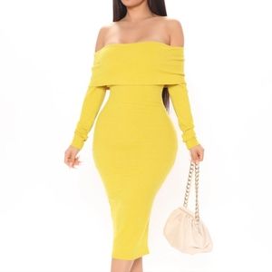 Show Up Sweater Midi Dress - Yellow